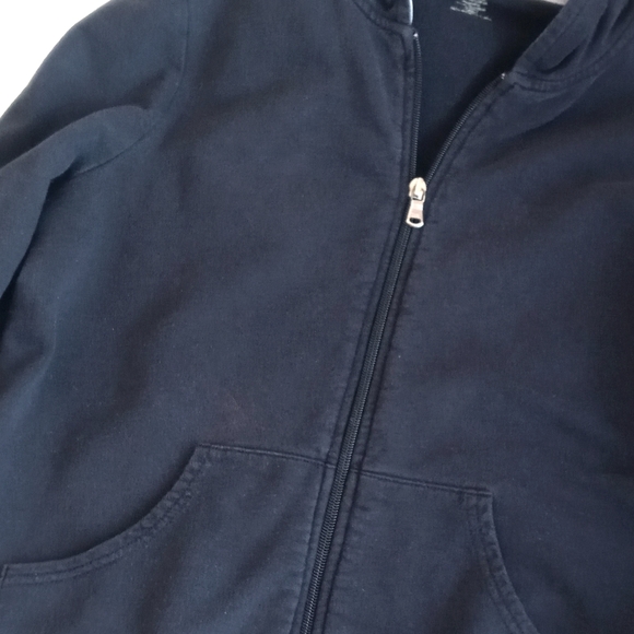 Vintage Black Cropped Long Sleeve Hoodie with White Racer Stripes M - Picture 7 of 11